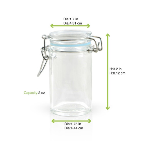 Mini barattolo in vetro con guarnizione celeste  H85mm 65ml