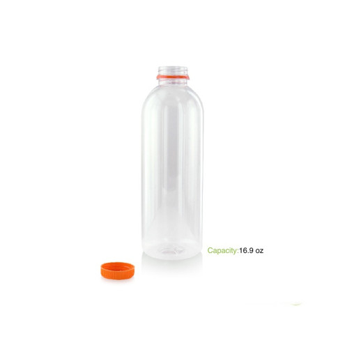 bottiglia di plastica RPET trasparente con tappo arancione attaccato 68 H187mm 500ml
