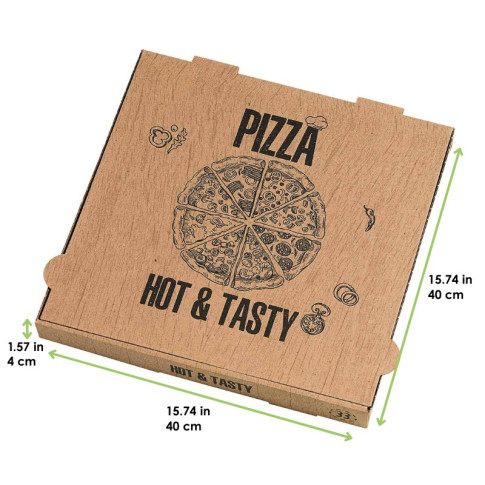 Scatola da pizza in cartone kraft con decorazione "Hot and Tasty"  400x400mm H40mm