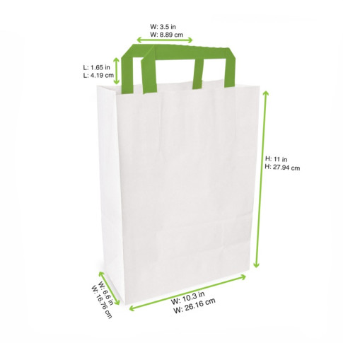 Shopper in carta bianca e manici verdi 260x170mm H280mm