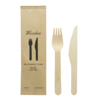 Kit posate in legno 2/1: coltello forchetta, involucro kraft  H165mm