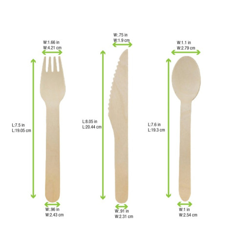 Kit posate in legno 4/1: coltello, forchetta, cucchiaio, tovagliolo, involucro kraft  H165mm