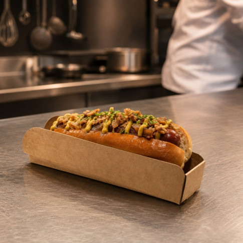 Supporto per hot dog in cartone kraft 250x55mm H37mm