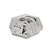 Scatola per hamburger in cartone bianco, decorazione stampa di giornale 75x75mm H50mm