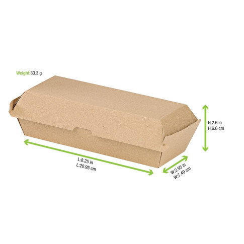 Scatola per hot dog in cartone kraft rinforzato 250x107mm H70mm