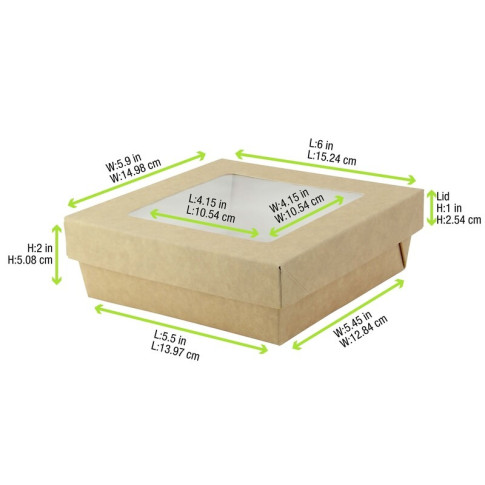 Scatola "Kray" in cartone kraft con coperchio a finestra 155x155mm H50mm 950ml