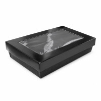 Scatola "Kray" in cartone nero con coperchio a finestra, per cottura in forno 225x155mm H53mm
