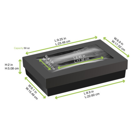 Scatola "Kray" in cartone nero con coperchio a finestra, per cottura in forno 225x155mm H53mm