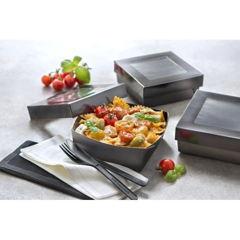 Scatola "Kray" in cartone nero con coperchio a finestra, per cottura in forno 225x155mm H53mm