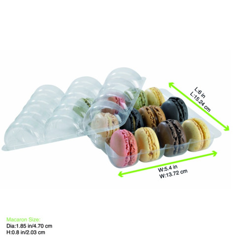 Inserto in PET trasparente per 12 macarons (3x4) con chiusura clip 150x138mm H23mm