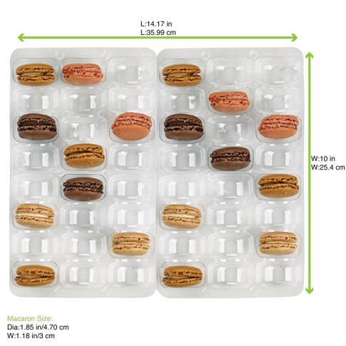 Inserto in PET trasparente per 48 macarons (6x8) con chiusura clip 356x255mm H24mm