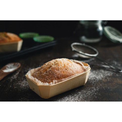 Stampo da forno in legno con pirottino in carta 115x65mm H33mm 150ml