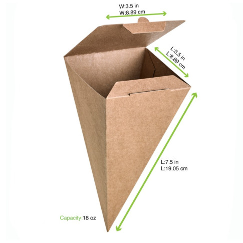 Cono da snack richiudibile in cartone kraft 90x90mm H190mm