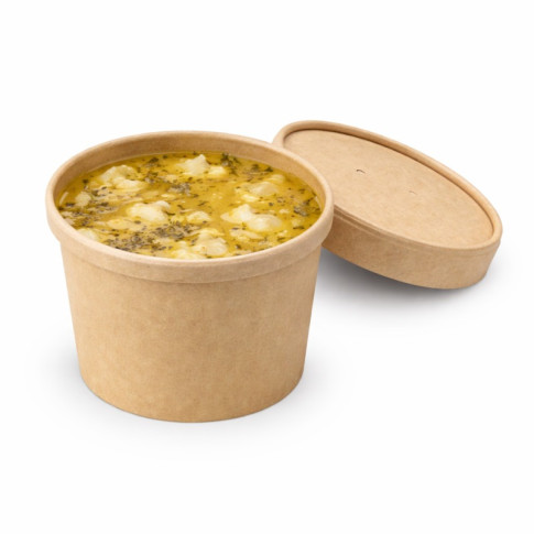 Contenitore in cartone kraft per alimenti caldi e freddi, con coperchio  H88mm 350ml