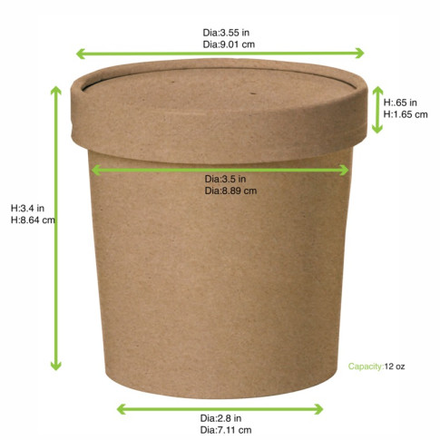 Contenitore in cartone kraft per alimenti caldi e freddi, con coperchio  H88mm 350ml