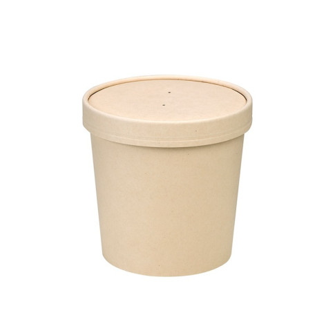 Contenitore in cartone kraft per alimenti caldi e freddi laminato in PLA, con coperchio  H110mm 710ml
