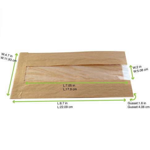 Sacchetto in carta scura kraft con finestra 120x50mm H220mm