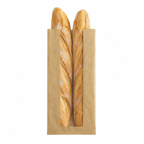 Sacchetto per pane in carta scura con finestra 140x70mm H440mm