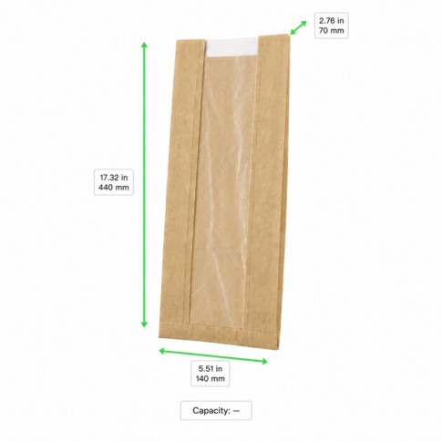 Sacchetto per pane in carta scura con finestra 140x70mm H440mm