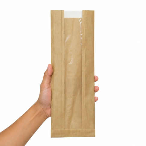 Sacchetto per pane in carta scura con finestra 140x70mm H440mm