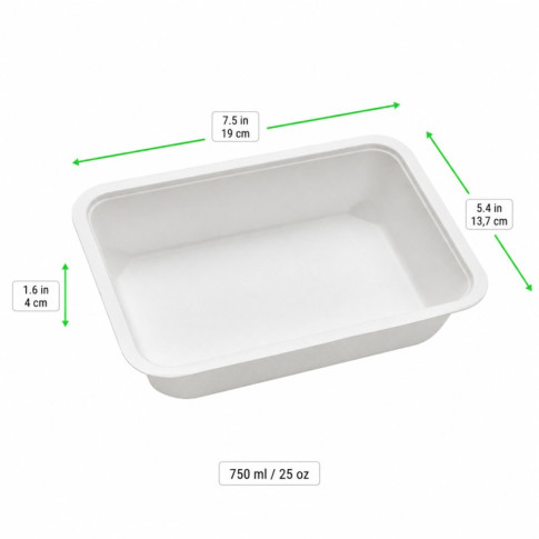 Vaschetta sigillabile in polpa di canna da zucchero 190x137mm H40mm 750ml