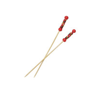 Stecchino Fuji in bambù con perline naturali e decorazione rossa (FOR50)  H112mm