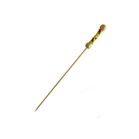 Stecchino Fuji in bambù con perline naturali e decorazione gialla (FOR50)  H112mm