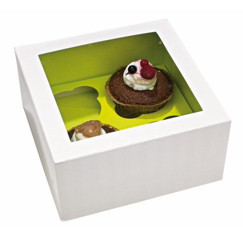 Scatola da 4 cupcakes con inserto verde 170x170mm H85mm