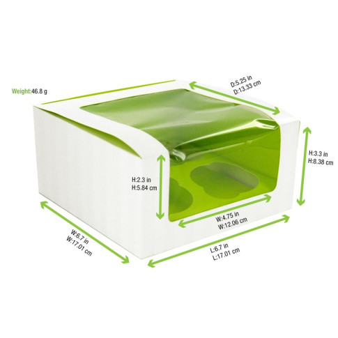 Scatola da 4 cupcakes con inserto verde 170x170mm H85mm