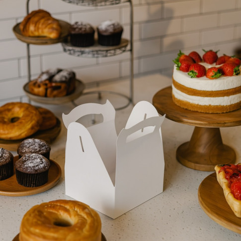 Scatola da pasticceria in cartone bianco con manici 180x100mm H115mm