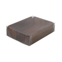 Rettangolo in cartone, decorazione in legno su 2 lati + coperchio pet 152,4x203,2mm H50,8mm