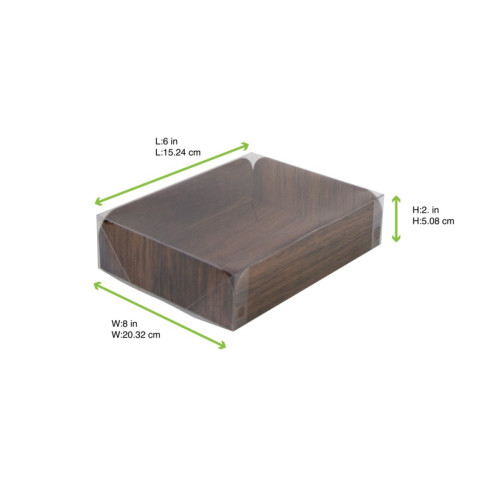 Rettangolo in cartone, decorazione in legno su 2 lati + coperchio pet 152,4x203,2mm H50,8mm