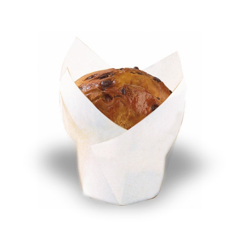 Pirottino da forno a forma di tulipano in carta bianca siliconata  H80mm