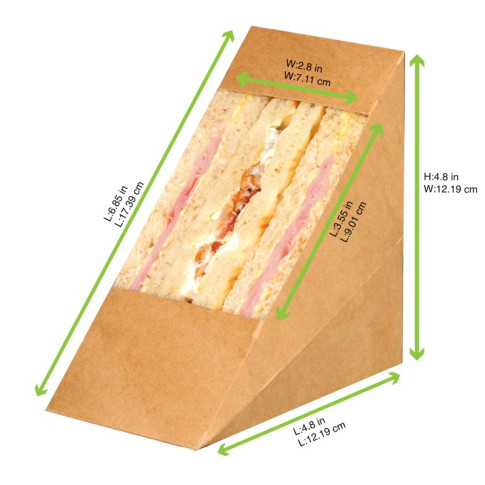 Porta tramezzino triplo kraft con finestra 72x123mm H123mm