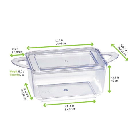 Coppetta Fingerfood rettangolare in PS verde con manici 96x50mm H35mm 75ml