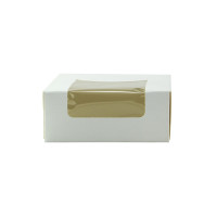 Scatola da pasticceria in cartone bianco con coperchio a finestra in incorporato 100x100mm H40mm