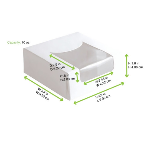 Scatola da pasticceria in cartone bianco con coperchio a finestra in incorporato 100x100mm H40mm
