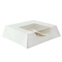 Scatola da pasticceria in cartone bianco con coperchio a finestra in incorporato 140x140mm H40mm
