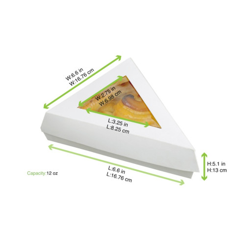 Scatola da pasticceria triangolare in cartone bianco con coperchio a finestra 155x130mm H45mm