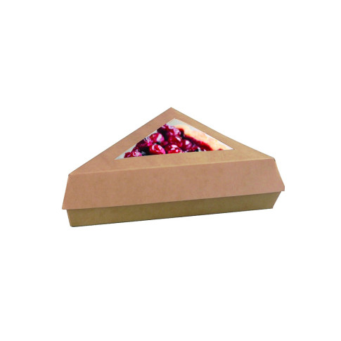 Scatola da pasticceria triangolare in cartone kraft con coperchio a finestra 160x150mm H50mm