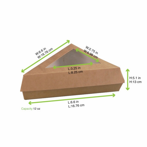 Scatola da pasticceria triangolare in cartone kraft con coperchio a finestra 160x150mm H50mm