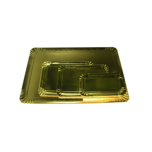 Vassoio in cartone bifacciale, parte superiore dorata e parte inferiore bianca 190x280mm
