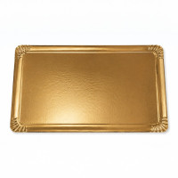 Vassoio in cartone bifacciale, parte superiore dorata e parte inferiore bianca 280x420mm