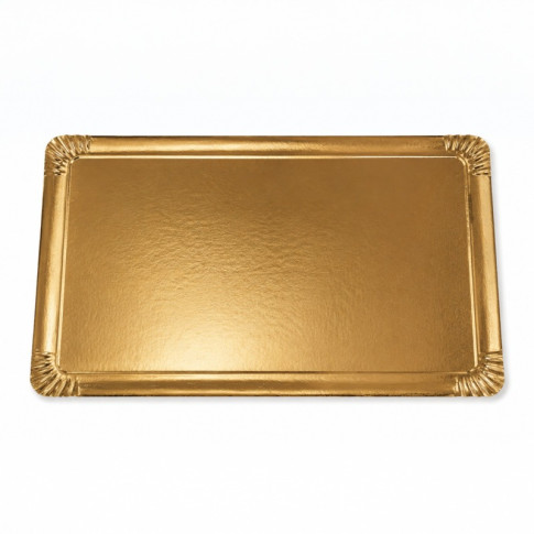 Vassoio in cartone bifacciale, parte superiore dorata e parte inferiore bianca 280x420mm