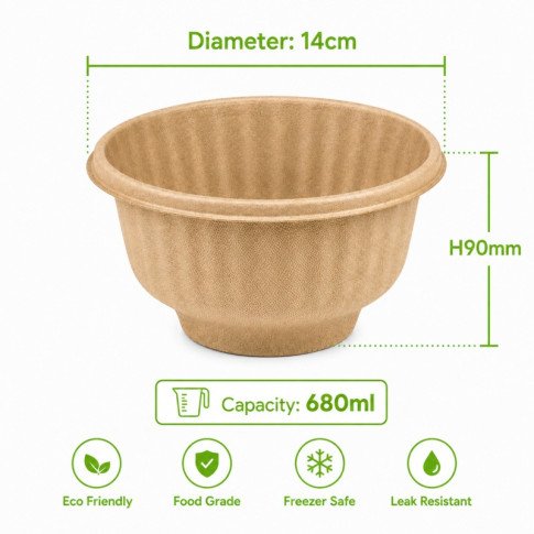 Contenitore per zuppa in polpa di canna da zucchero con coperchio  H90mm 680ml