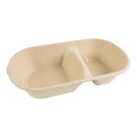 Vaschetta in polpa di canna da zucchero scura a 2 scomparti 235x130mm H50mm 825ml