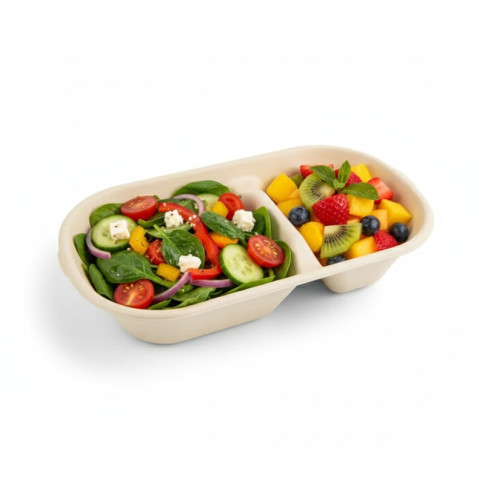 Vaschetta in polpa di canna da zucchero scura a 2 scomparti 235x130mm H50mm 825ml