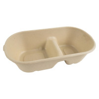 Vaschetta in polpa di canna da zucchero scura a 2 scomparti 235x130mm H60mm 1000ml