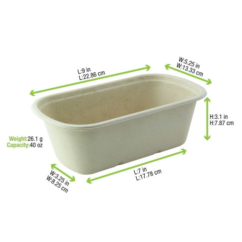 Vaschetta in polpa di canna da zucchero scura 230x135mm H77mm 1350ml