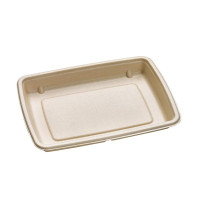 Vassoio in polpa di canna da zucchero scura con lamina in PLA 226x163mm H28mm